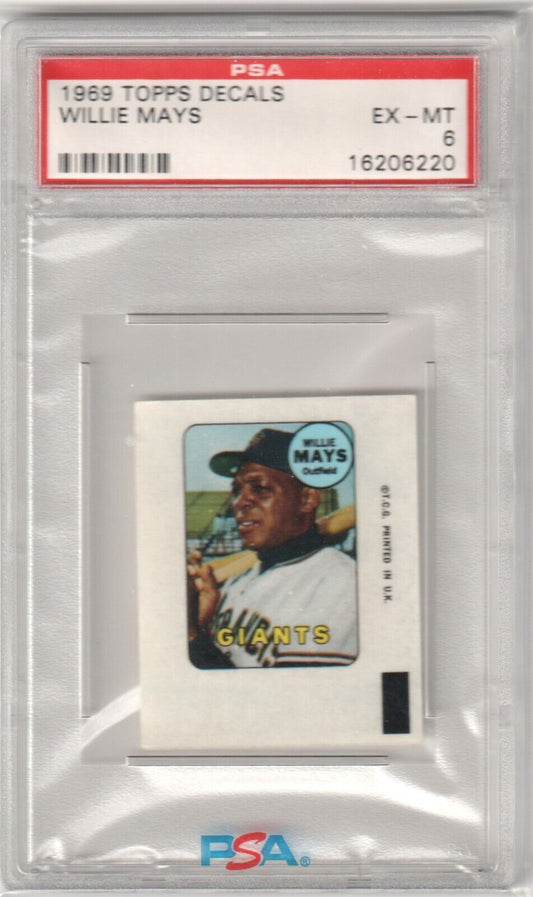 WILLIE MAYS 1969 Topps Decals Graded PSA 6 EX - MT - GIANTS - Columbia Hobby - Sports Card Boxes - Toploaders - Card Savers