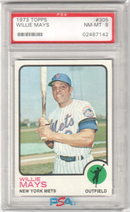 WILLIE MAYS 1973 Topps #305 Graded PSA 8 NM - MT - METS - Columbia Hobby - Sports Card Boxes - Toploaders - Card Savers