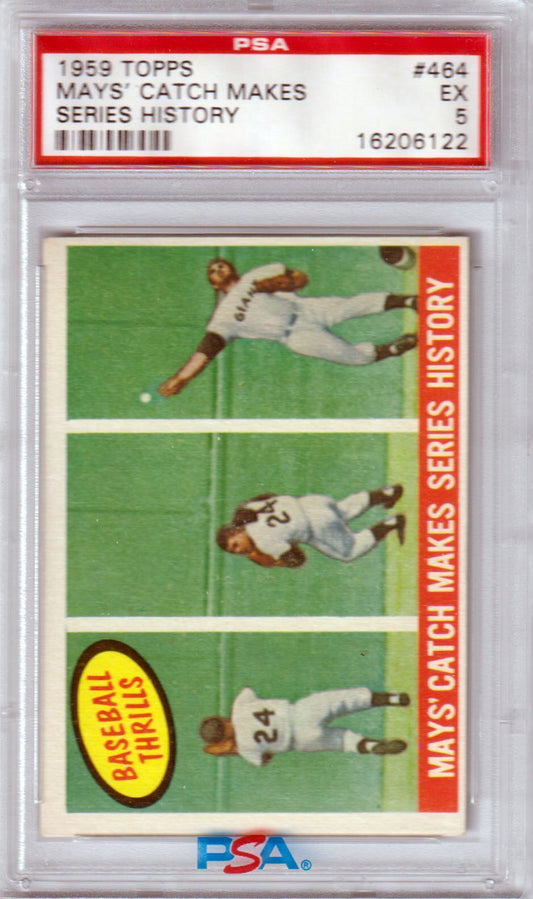 WILLIE MAYS Catch Makes 1959 Topps 464 Series History PSA 5 - New York Giants - Columbia Hobby - Sports Card Boxes - Toploaders - Card Savers