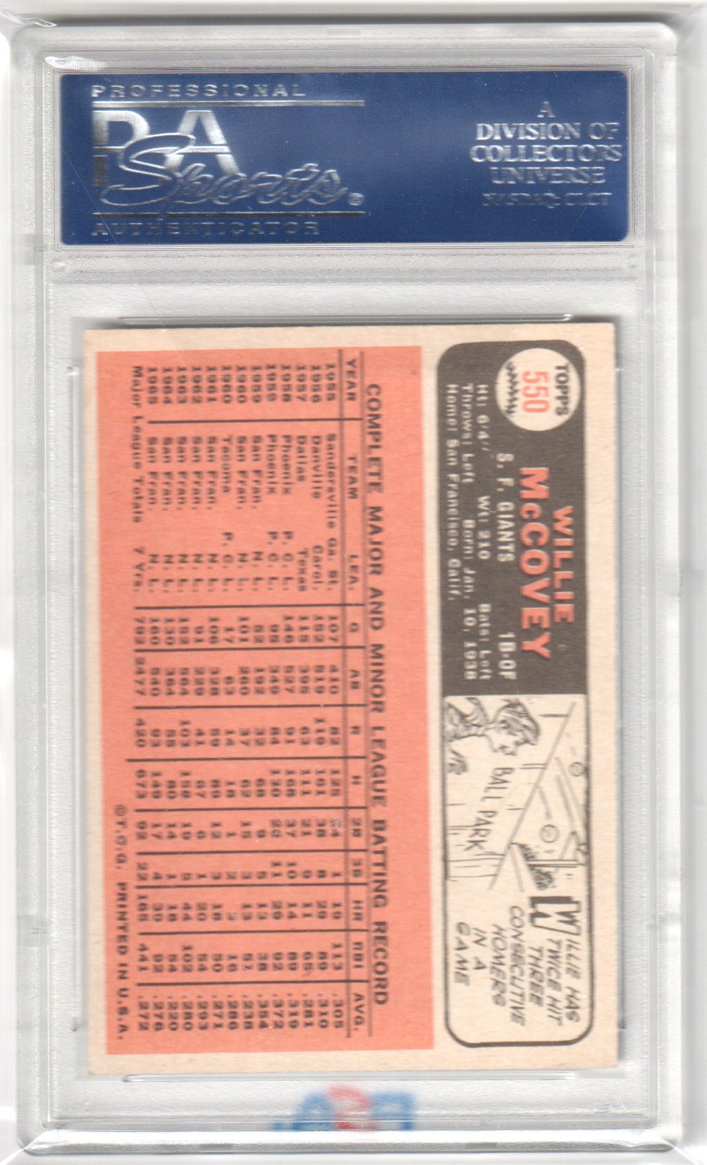 WILLIE McCOVEY 1966 Topps #550 PSA 8 NM - MT - GIANTS - Columbia Hobby - Sports Card Boxes - Toploaders - Card Savers