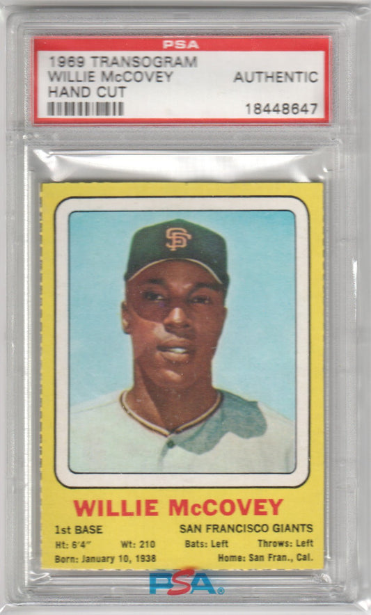 WILLIE McCOVEY 1969 Transogram Hand Cut PSA Authentic - GIANTS - Columbia Hobby - Sports Card Boxes - Toploaders - Card Savers