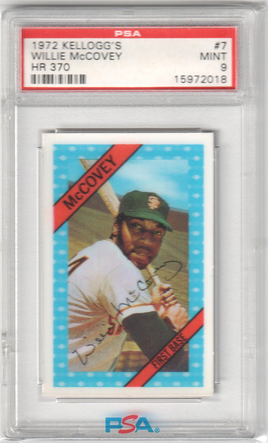 WILLIE McCOVEY 1972 Kellogg's #7 HR 370 PSA 9 MINT - GIANTS - Columbia Hobby - Sports Card Boxes - Toploaders - Card Savers