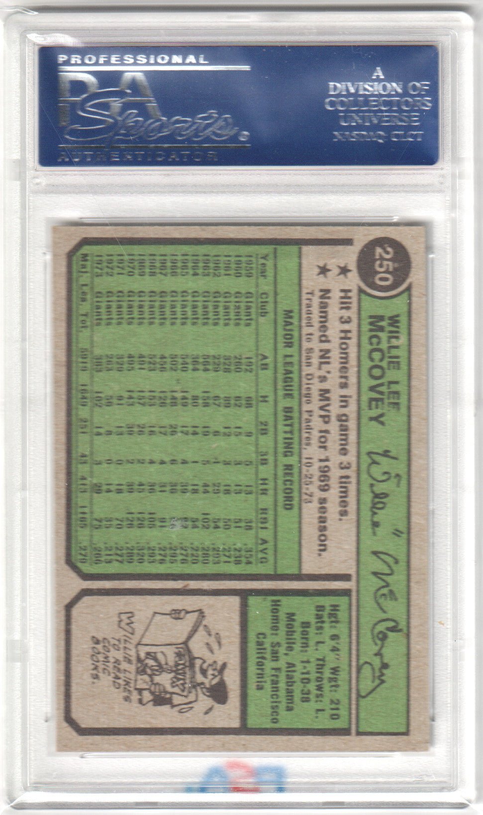 WILLIE McCOVEY 1974 Topps #250 San Diego PSA 8 NM - MT - PADRES - Columbia Hobby - Sports Card Boxes - Toploaders - Card Savers