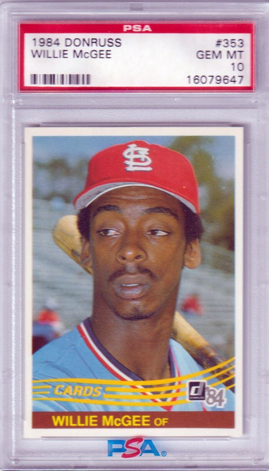 WILLIE McGEE 1984 Donruss #353 PSA 10 GEM MINT - CARDINALS - Columbia Hobby - Sports Card Boxes - Toploaders - Card Savers