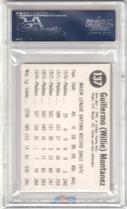 WILLIE MONTANEZ 1975 Hostess #137 Hand Cut PSA 10 GEM MINT - PHILLIES Pop 8 - Columbia Hobby - Sports Card Boxes - Toploaders - Card Savers