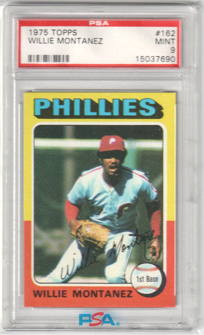 WILLIE MONTANEZ 1975 Topps #162 PSA 9 MINT - PHILLIES - Columbia Hobby - Sports Card Boxes - Toploaders - Card Savers
