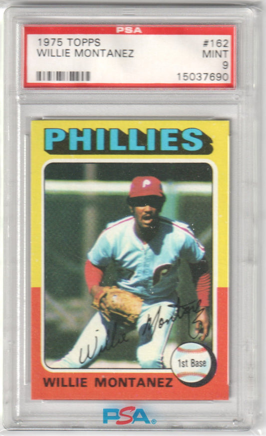 WILLIE MONTANEZ 1975 Topps #162 PSA 9 MINT - PHILLIES - Columbia Hobby - Sports Card Boxes - Toploaders - Card Savers