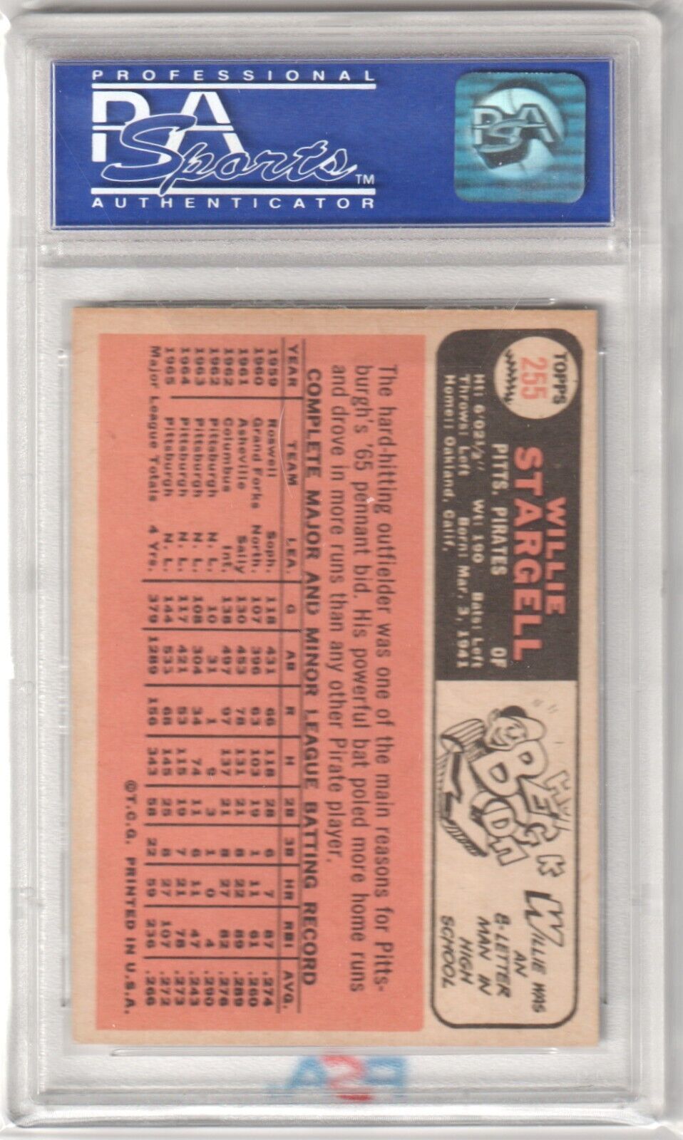 WILLIE STARGELL 1966 Topps #255 PSA 7 NM - PIRATES - Columbia Hobby - Sports Card Boxes - Toploaders - Card Savers