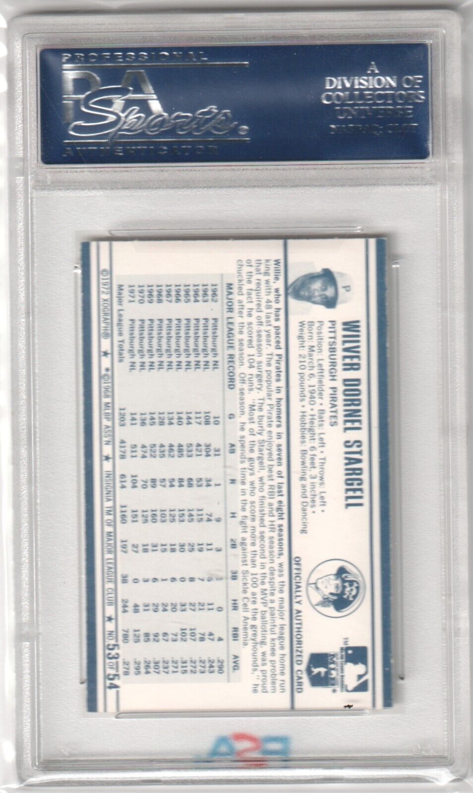 WILLIE STARGELL 1972 Kellogg's #53 PSA 9 MINT - PIRATES - Columbia Hobby - Sports Card Boxes - Toploaders - Card Savers