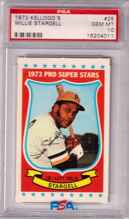 WILLIE STARGELL 1973 Kellogg's Pro Super Stars #25 PSA 10 GEM MINT - PIRATES - Columbia Hobby - Sports Card Boxes - Toploaders - Card Savers