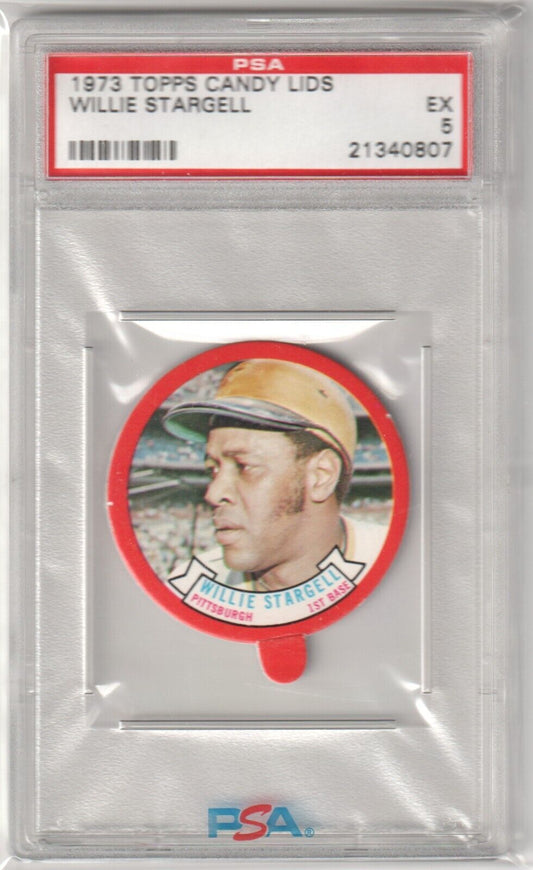 WILLIE STARGELL 1973 Topps Candy Lids PSA 5 EX - PIRATES - Columbia Hobby - Sports Card Boxes - Toploaders - Card Savers