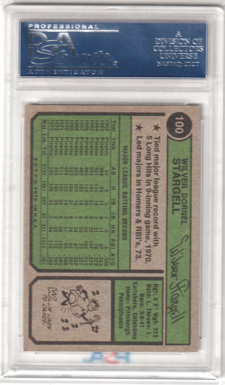 WILLIE STARGELL 1974 Topps #100 PSA 8 NM - MT - PIRATES - Columbia Hobby - Sports Card Boxes - Toploaders - Card Savers