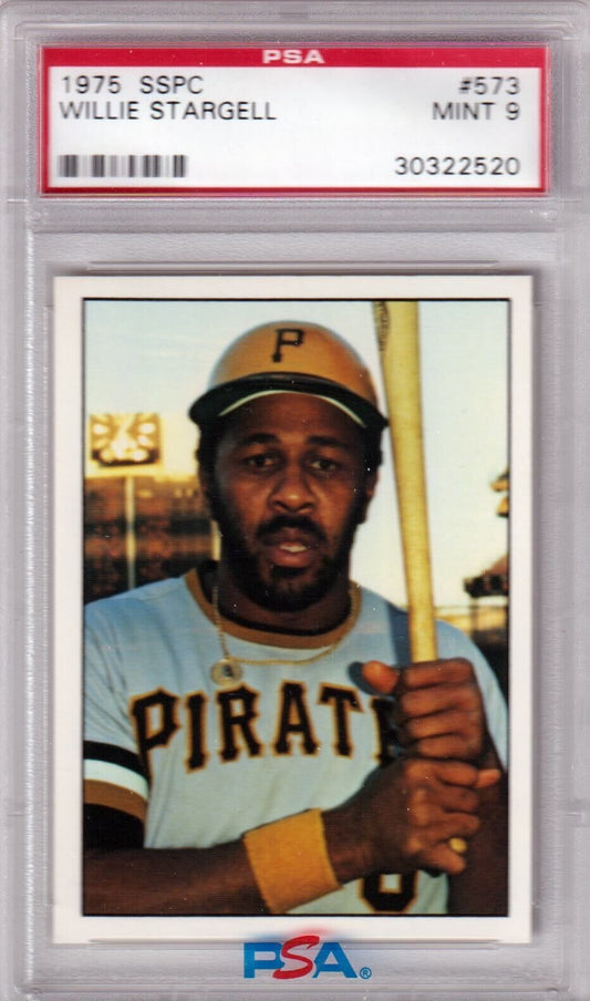 WILLIE STARGELL 1975 SSPC #573 PSA 9 MINT - PIRATES - Columbia Hobby - Sports Card Boxes - Toploaders - Card Savers