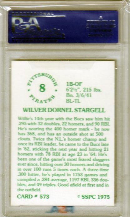 WILLIE STARGELL 1975 SSPC #573 PSA 9 MINT - PIRATES - Columbia Hobby - Sports Card Boxes - Toploaders - Card Savers