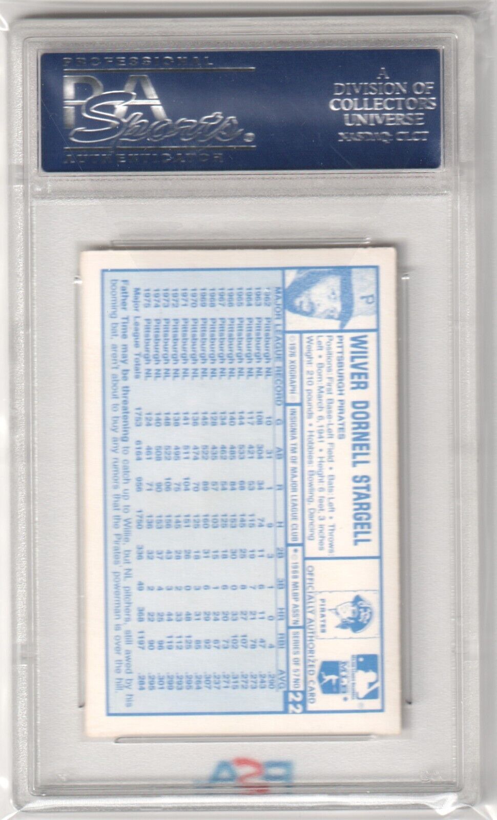 WILLIE STARGELL 1976 Kellogg's 3D Super Stars #22 PSA 8 NM - MT - PIRATES - Columbia Hobby - Sports Card Boxes - Toploaders - Card Savers
