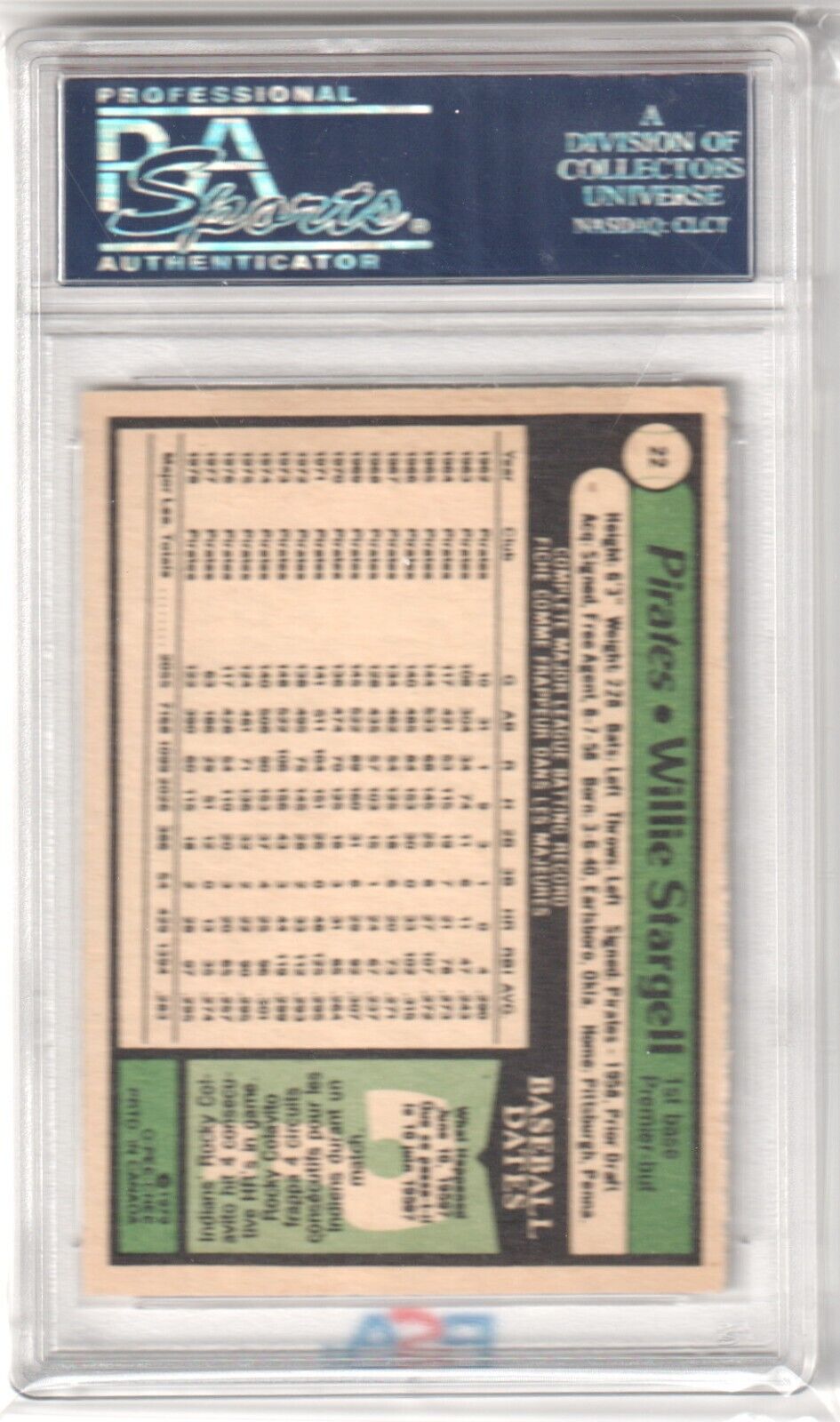 WILLIE STARGELL 1979 Topps #22 PSA 8 NM - MT - PIRATES - Columbia Hobby - Sports Card Boxes - Toploaders - Card Savers