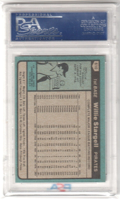 WILLIE STARGELL 1980 Topps #610 PSA 9 MINT - PIRATES - Columbia Hobby - Sports Card Boxes - Toploaders - Card Savers