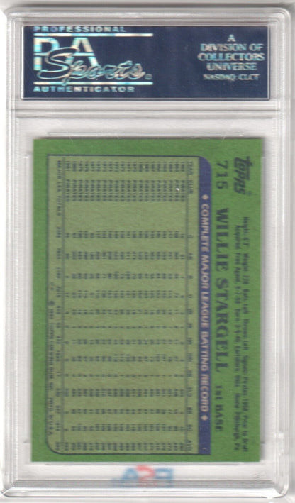 WILLIE STARGELL 1982 Topps #715 PSA 9 MINT - PIRATES - Columbia Hobby - Sports Card Boxes - Toploaders - Card Savers