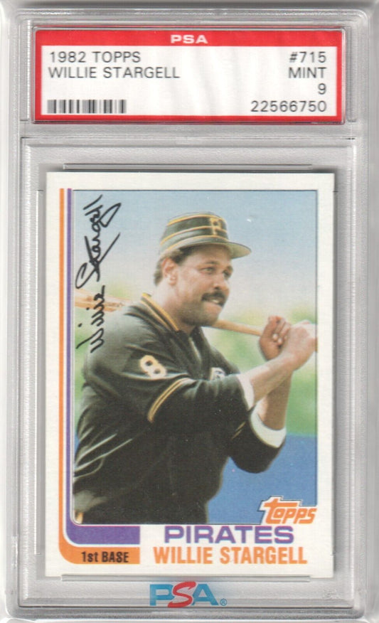 WILLIE STARGELL 1982 Topps #715 PSA 9 MINT - PIRATES - Columbia Hobby - Sports Card Boxes - Toploaders - Card Savers