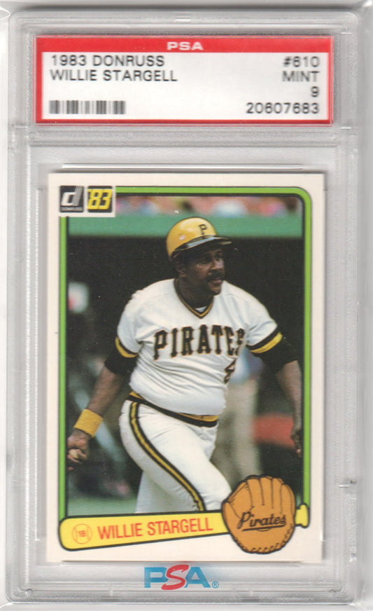 WILLIE STARGELL 1983 Donruss #610 PSA 9 MINT - PIRATES - Columbia Hobby - Sports Card Boxes - Toploaders - Card Savers