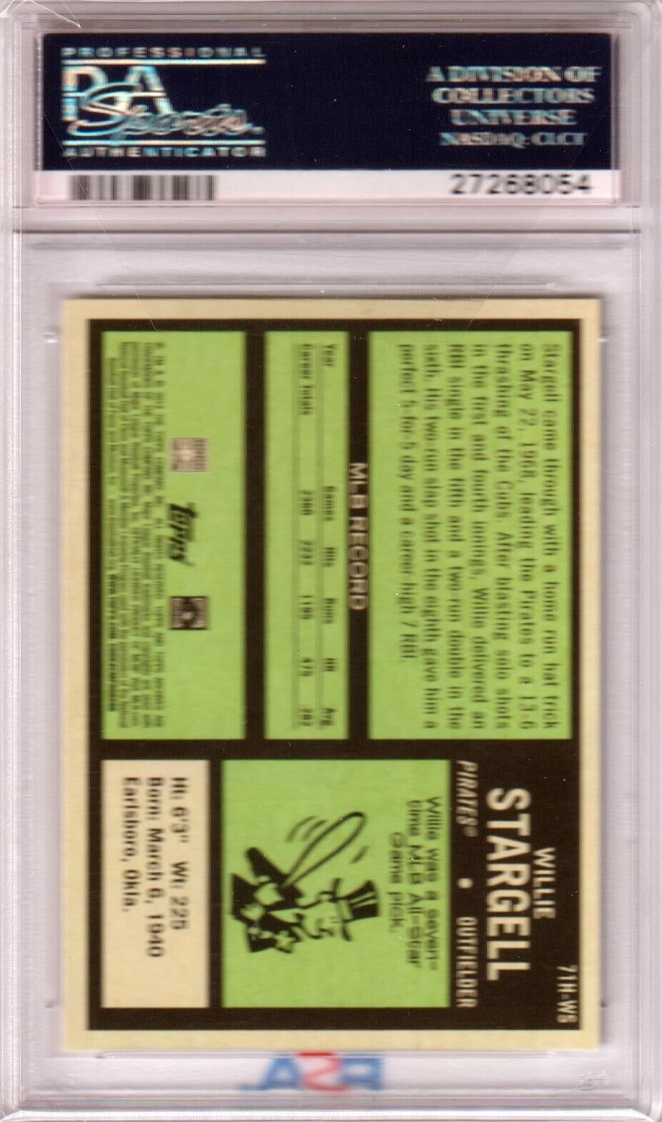 WILLIE STARGELL 2014 Topps Archives 1971 - 72 Hockey PSA 10 GEM MINT - PIRATES - Columbia Hobby - Sports Card Boxes - Toploaders - Card Savers