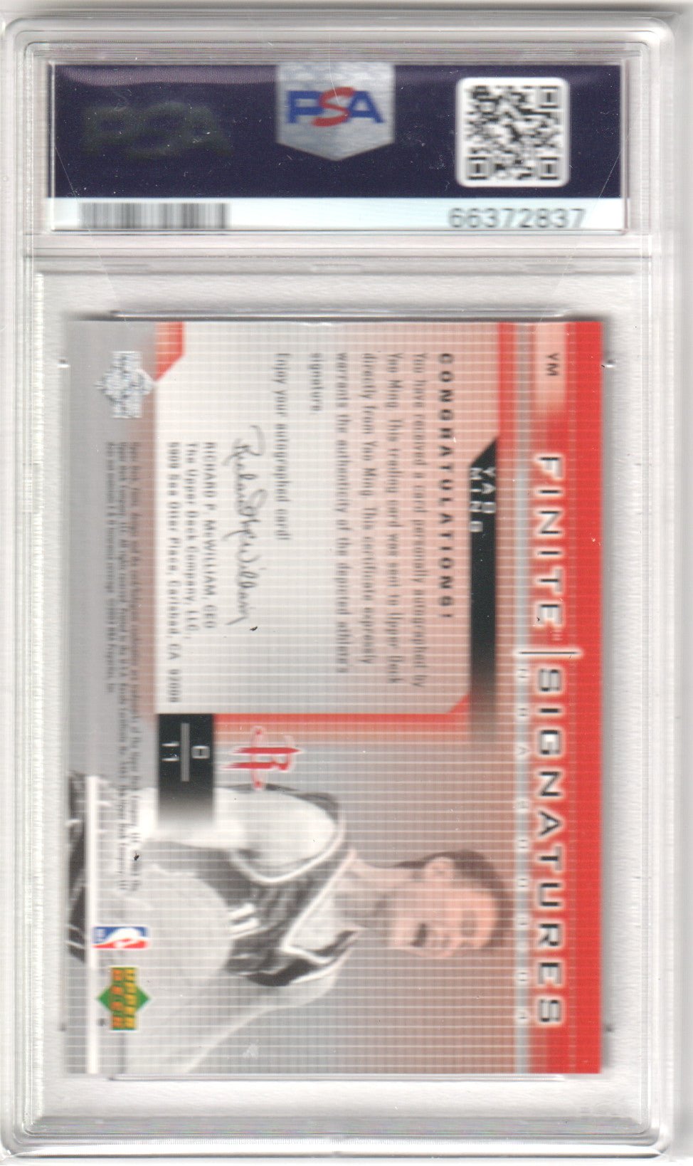 YAO MING 2003 Upper Deck Finite Finite Signatures YM PSA 8 NM - ROCKETS - Columbia Hobby - Sports Card Boxes - Toploaders - Card Savers