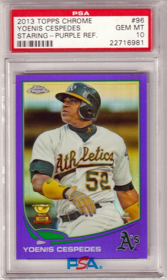 YOENIS CESPEDES 2013 Topps Chrome Staring Purple Refractor #96 PSA 10 GEM MINT - Columbia Hobby - Sports Card Boxes - Toploaders - Card Savers