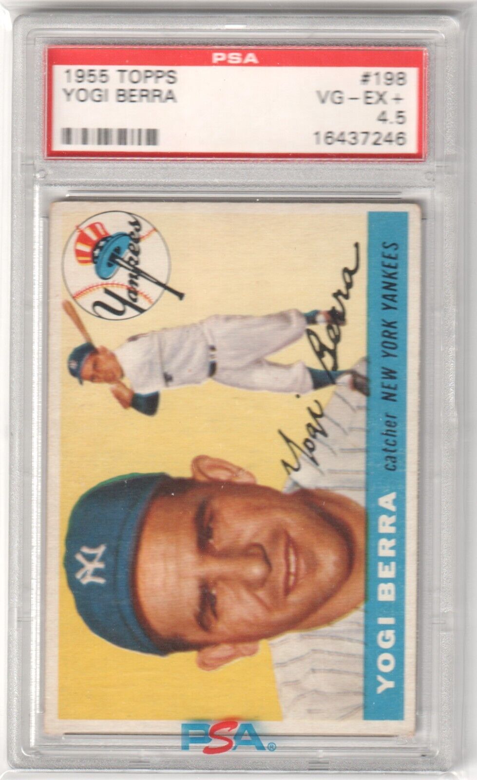 YOGI BERRA 1955 Topps #198 PSA 4.5 VG - EX+ - YANKEES - Columbia Hobby - Sports Card Boxes - Toploaders - Card Savers