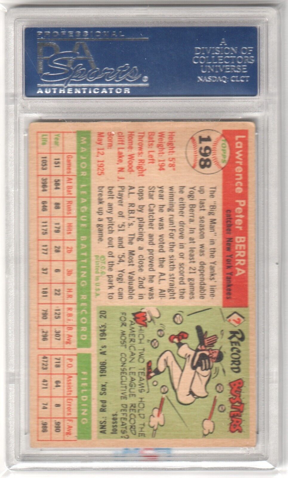 YOGI BERRA 1955 Topps #198 PSA 4.5 VG - EX+ - YANKEES - Columbia Hobby - Sports Card Boxes - Toploaders - Card Savers