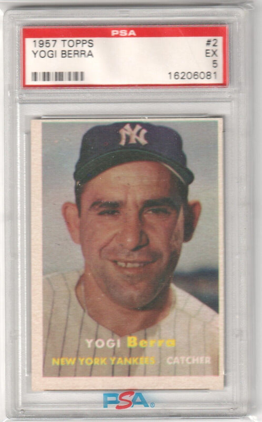YOGI BERRA 1957 Topps #2 PSA 5 EX - YANKEES - Columbia Hobby - Sports Card Boxes - Toploaders - Card Savers