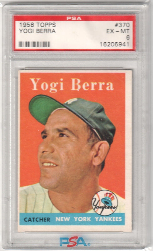 YOGI BERRA 1958 Topps #370 PSA 6 - EX - MT - YANKEES - Columbia Hobby - Sports Card Boxes - Toploaders - Card Savers