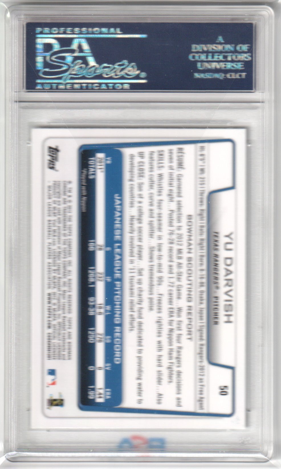 YU DARVISH 2012 Bowman Chrome Draft RC Rookie PSA 10 GEM MINT RANGERS PADRES - Columbia Hobby - Sports Card Boxes - Toploaders - Card Savers
