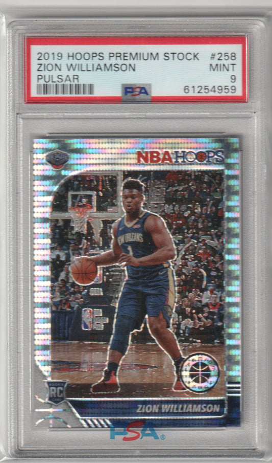 ZION WILLIAMSON 2019 - 20 Panini Hoops Premium Stock Rookie RC Pulsar PSA 9 MINT - Columbia Hobby - Sports Card Boxes - Toploaders - Card Savers