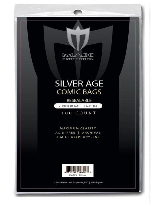 100ct Pack Silver Comic Bags - Resealable - 7 - 1/8x10 - 1/2 - Columbia Hobby - Sports Card Boxes - Toploaders - Card Savers
