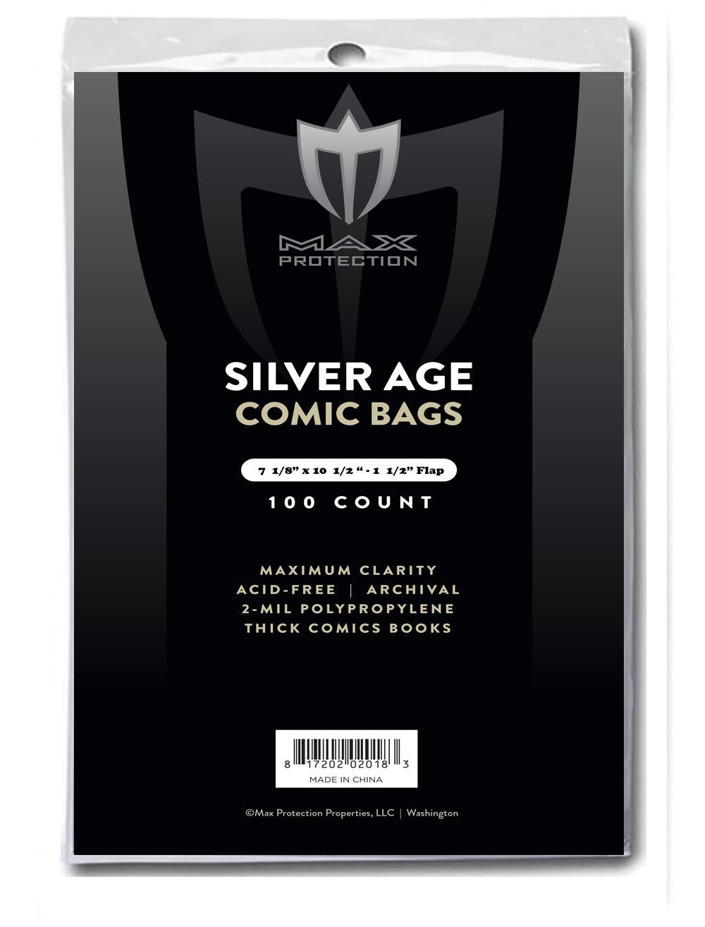100ct Pack Silver / Regular Comic Bags - 7 - 1/8x10 - 1/2" - Columbia Hobby - Sports Card Boxes - Toploaders - Card Savers
