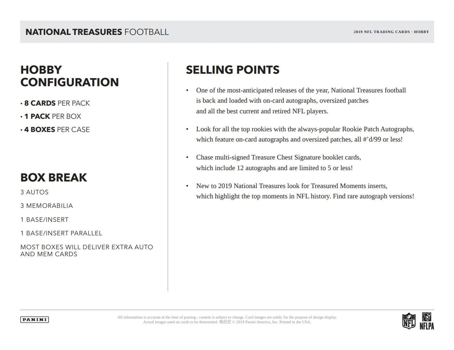 2019 Panini National Treasures Football Hobby Box - Columbia Hobby - Sports Card Boxes - Toploaders - Card Savers