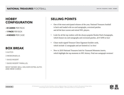 2019 Panini National Treasures Football Hobby Box - Columbia Hobby - Sports Card Boxes - Toploaders - Card Savers