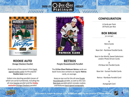 2020 - 21 Upper Deck O - Pee - Chee Platinum Hockey Hobby Box - Columbia Hobby - Sports Card Boxes - Toploaders - Card Savers