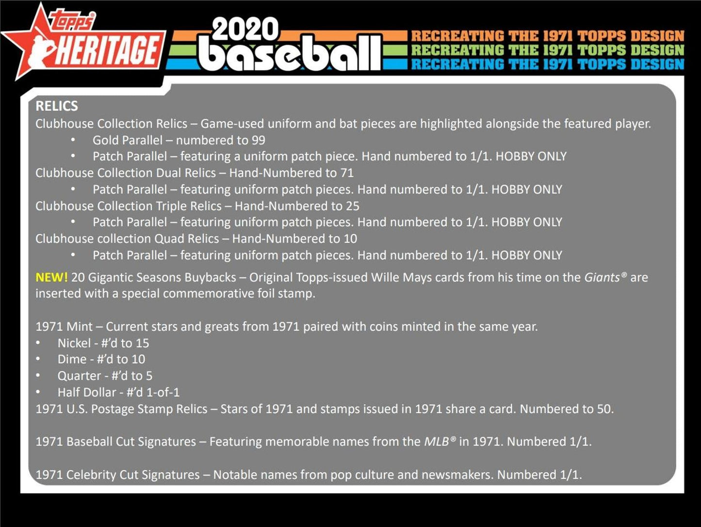 2020 Topps Heritage Baseball Hobby Box - Columbia Hobby - Sports Card Boxes - Toploaders - Card Savers