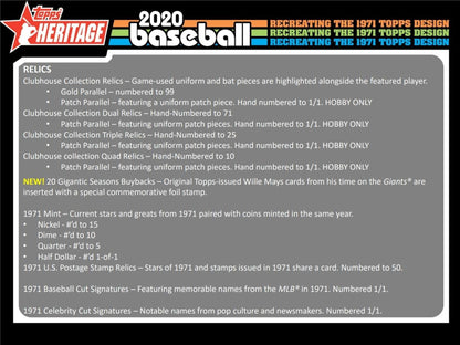2020 Topps Heritage Baseball Hobby Box - Columbia Hobby - Sports Card Boxes - Toploaders - Card Savers