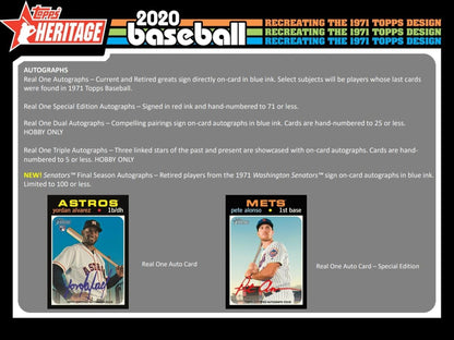2020 Topps Heritage Baseball Hobby Box - Columbia Hobby - Sports Card Boxes - Toploaders - Card Savers