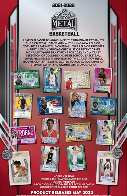 2021 - 22 Leaf Metal Basketball Hobby Box - Columbia Hobby - Sports Card Boxes - Toploaders - Card Savers