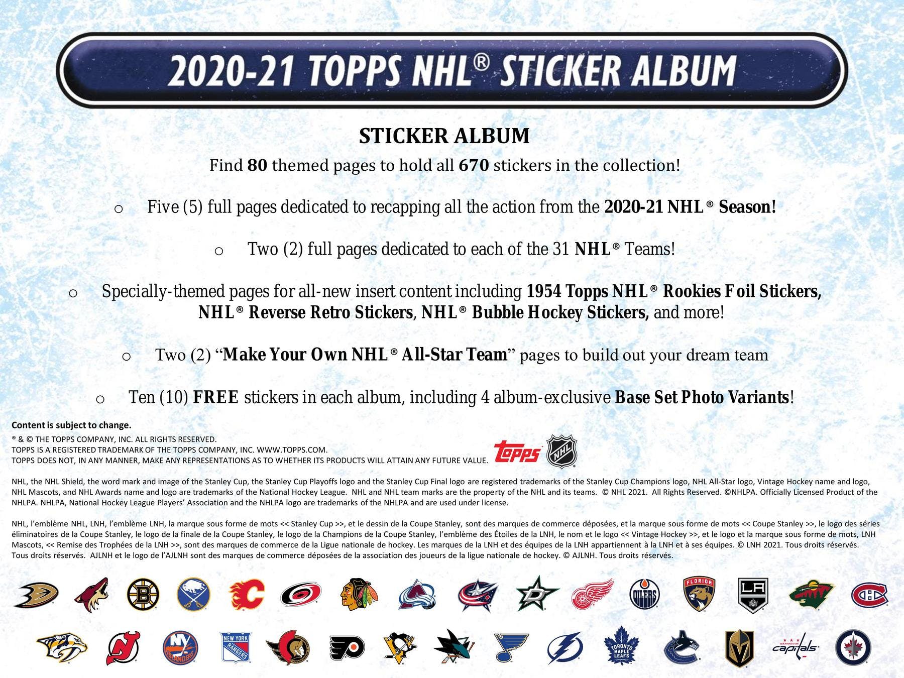 2021 - 22 Topps NHL Hockey Sticker Collection Box - Columbia Hobby - Sports Card Boxes - Toploaders - Card Savers