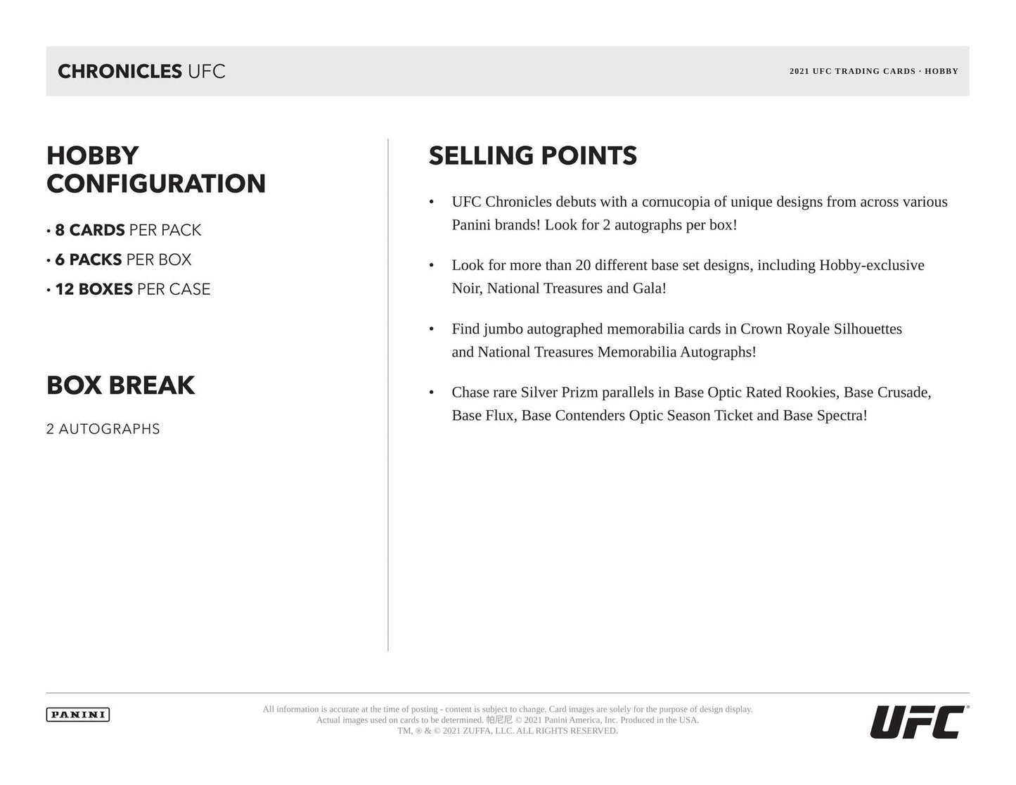 2021 Panini Chronicles UFC Hobby Box - Columbia Hobby - Sports Card Boxes - Toploaders - Card Savers