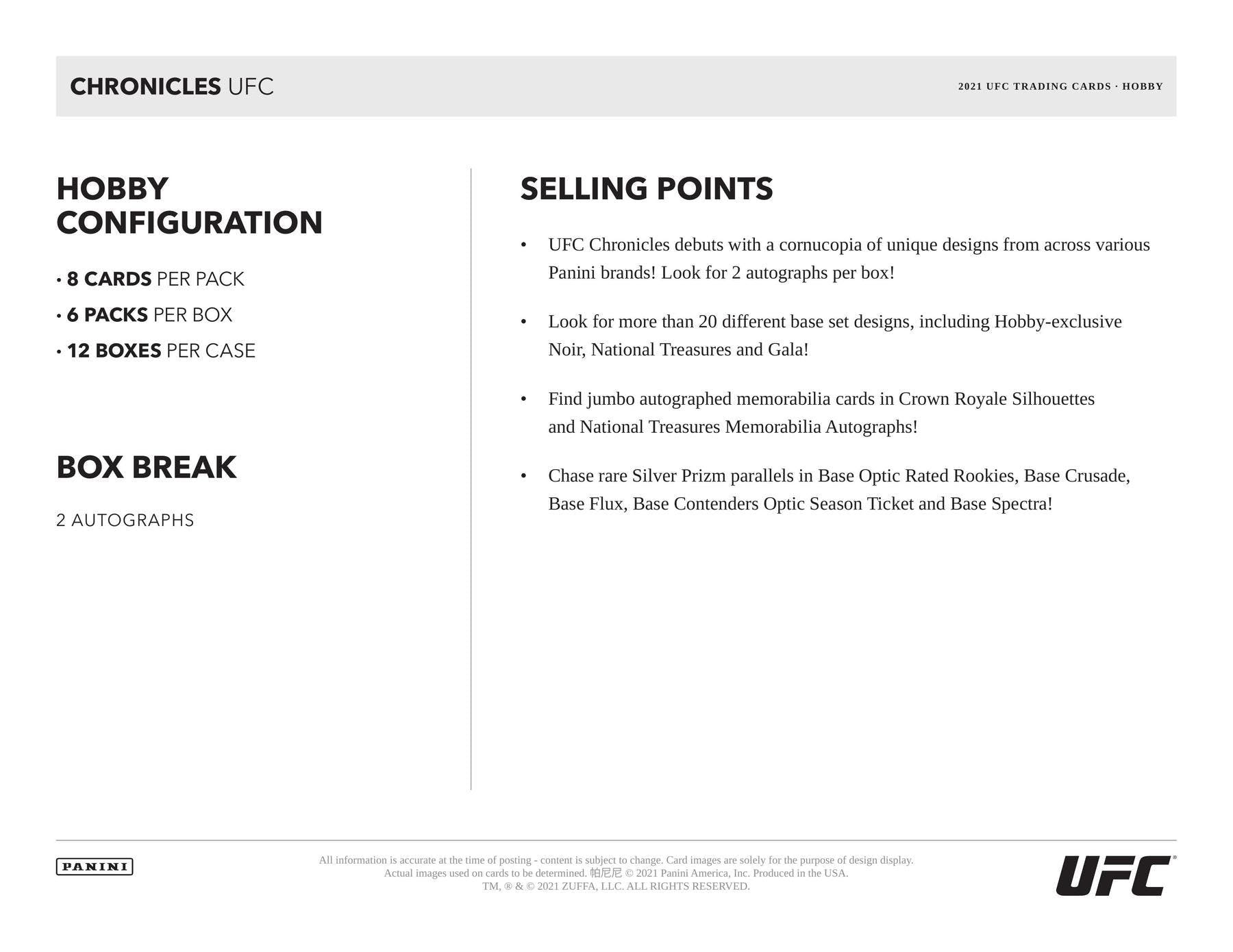 2021 Panini Chronicles UFC Hobby Box - Columbia Hobby - Sports Card Boxes - Toploaders - Card Savers