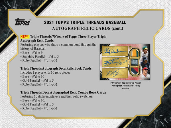 2021 Topps Triple Threads Baseball Hobby Box | Columbia Sports Cards & More.
