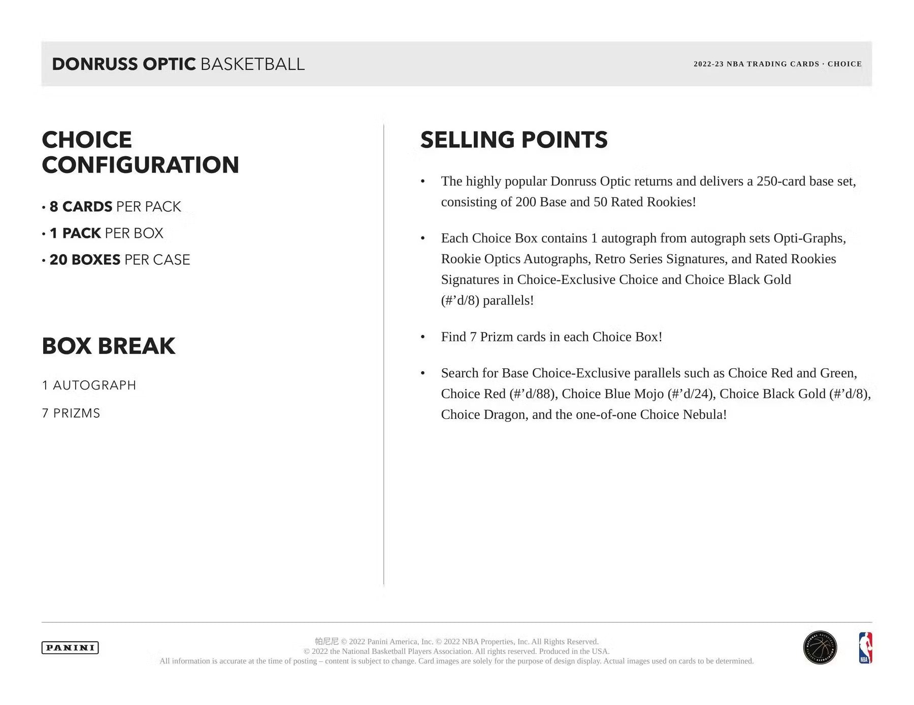 2022 - 23 Donruss Optic Choice NBA Basketball Box - Columbia Hobby - Sports Card Boxes - Toploaders - Card Savers