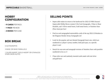 2022 - 23 Panini Impeccable NBA Basketball Hobby Box - Columbia Hobby - Sports Card Boxes - Toploaders - Card Savers