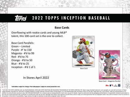 2022 Topps Inception Baseball Hobby Box - Columbia Hobby - Sports Card Boxes - Toploaders - Card Savers