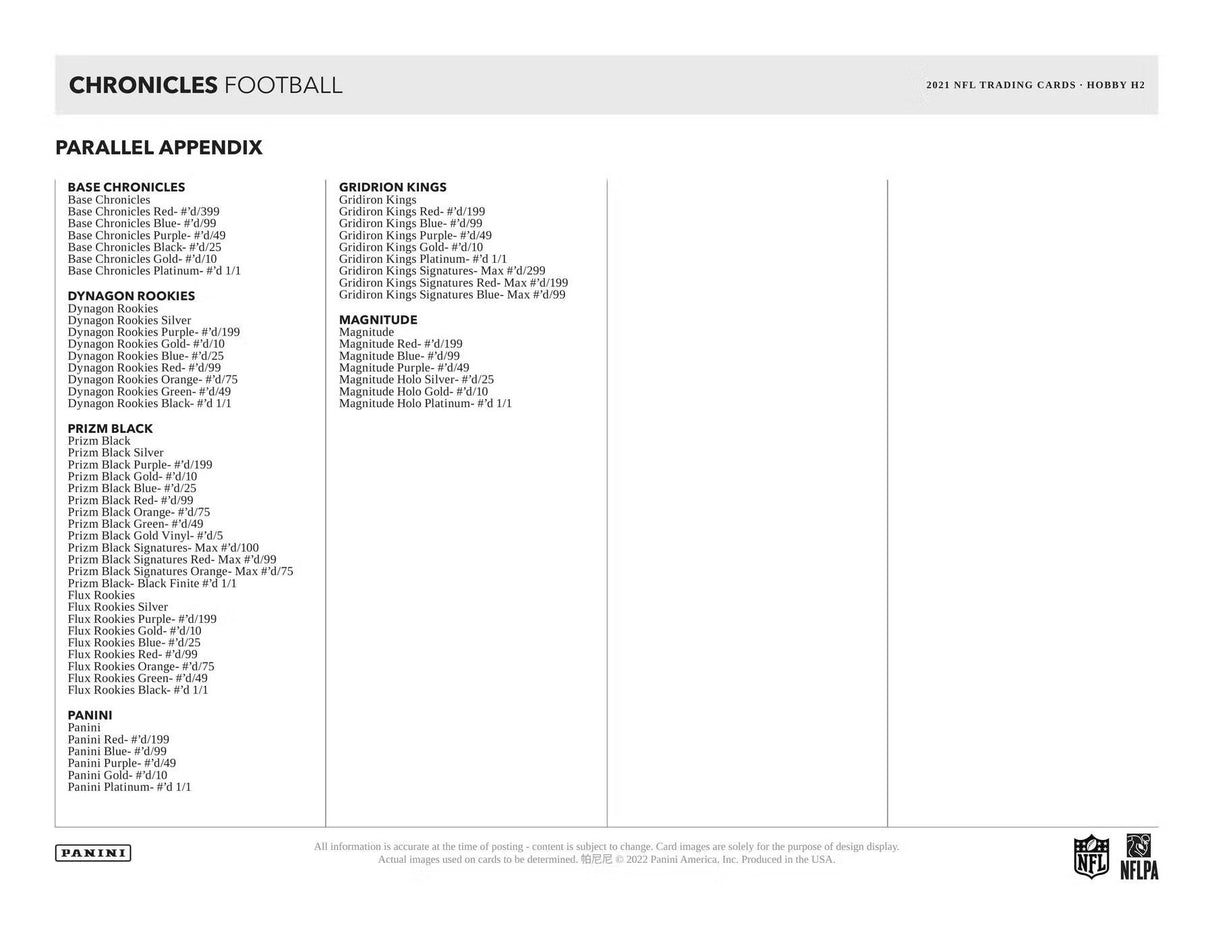 2021 Panini Chronicles Football H2 Box